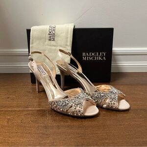Badgley Mischka Silver Heels with Rhinestone Embellishments